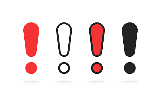 set of four different exclamation point icon. concept of attention please badge or immediate pictogram. flat outline modern mistake graphic website design web element isolated on white