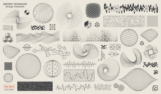 ilustrações, clipart, desenhos animados e ícones de resumo elementos tecnológicos 6 - sphere symbol three dimensional shape abstract