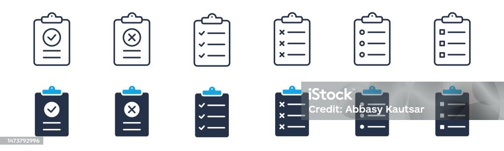 Clipboard checklist icons. Editable stroke. Vector graphic illustration. For website design, logo, app, template, ui, etc. Icon Symbol stock vector Clipboard checklist icons. Editable stroke. Vector graphic illustration. For website design, logo, app, template, ui, etc. Icon Symbol stock vector