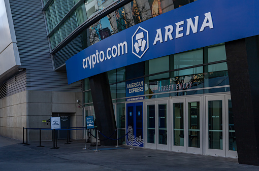 Los Angeles, United States - November 19, 2022: A picture of one of the entrances of the Crypto.com Arena.