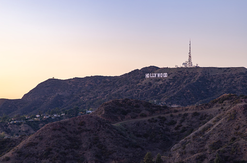 Los Angeles, United States - November 19, 2022: A picture of the Hollywood Sign at sunset.