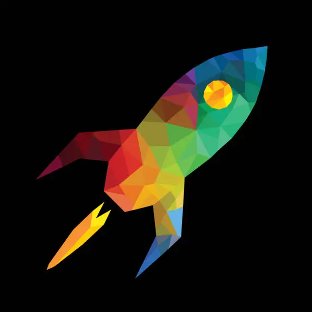 Vector illustration of Rocket Low Poly Colorful