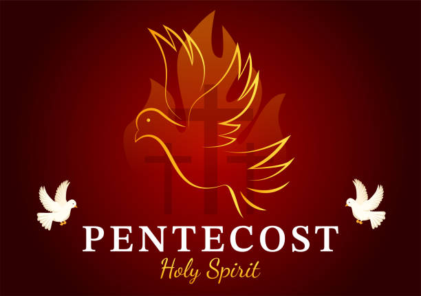 pfingstsonntag illustration mit flamme und heiligem geist taube in katholiken oder christen religiöse kultur urlaub wohnung cartoon handgezeichnete vorlagen - pfingsten stock-grafiken, -clipart, -cartoons und -symbole