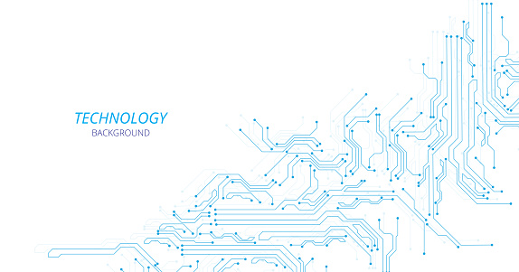 Technology blue circuit diagram on white background. High-tech circuit board connection system.Vector abstract technology on white background.