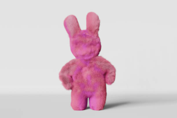 istock Cute plush pink Easter bunny white background greeting card 3d rendering rabbit. Kids birthday party invitation design. 1473808991