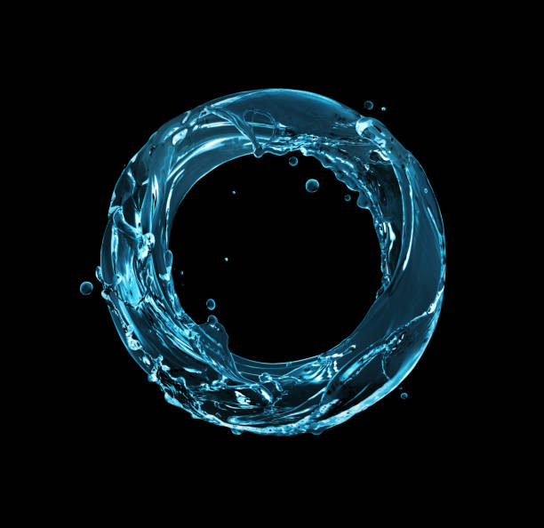 Circle made of water splashes on a black background