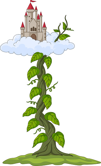 Illustration of Castle with bean sprout in the clouds