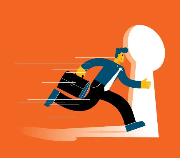 Vector illustration of Businessman entering keyhole