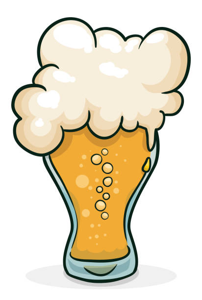 ilustrações, clipart, desenhos animados e ícones de cerveja com espuma servida no vidro pilsner no estilo dos desenhos animados, ilustração vetorial - alcohol drop cartoon cheerful