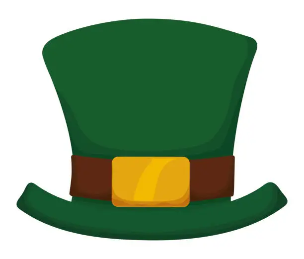 Vector illustration of Green top hat in cartoon style and frontal view, Vector illustration