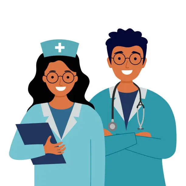 Vector illustration of Professional doctor and nurse occupation in flat design on white background.