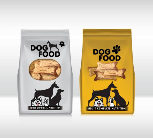 illustrazioni stock, clip art, cartoni animati e icone di tendenza di design del packaging del cibo per cani. vettore dell'illustrazione - animals feeding illustrations