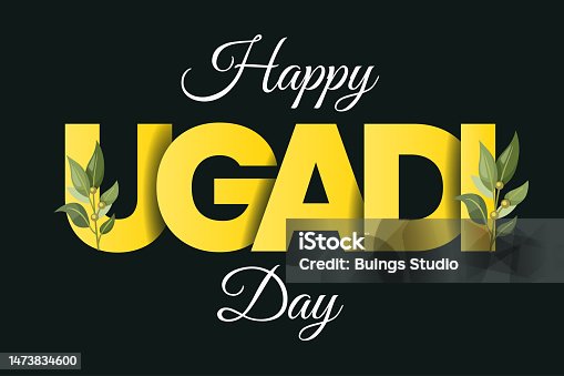istock Happy ugadi greeting card. Happy Ougadi with creative kalash and puja thali 1473834600