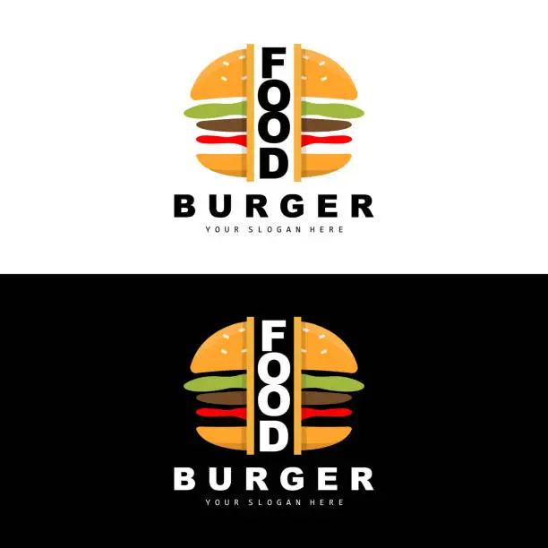 Vector illustration of Burger Logo, Fast Food Design, Bread And Vegetables Vector, Fast Food Restaurant Brand Icon Illustration