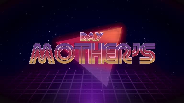 Mothers Day with retro neon triangle and stars in galaxy