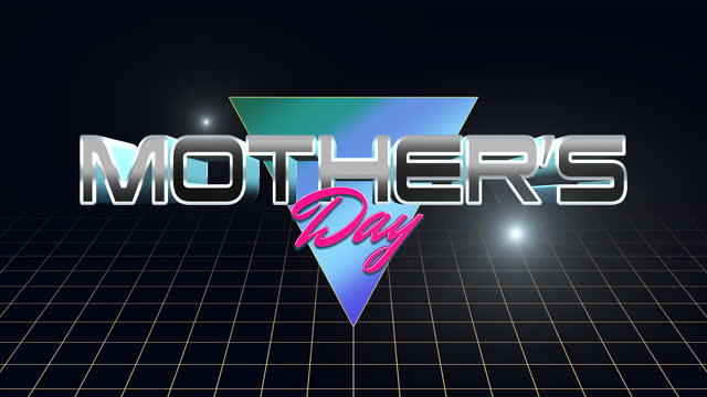 Mothers Day with retro neon triangle and grid in galaxy