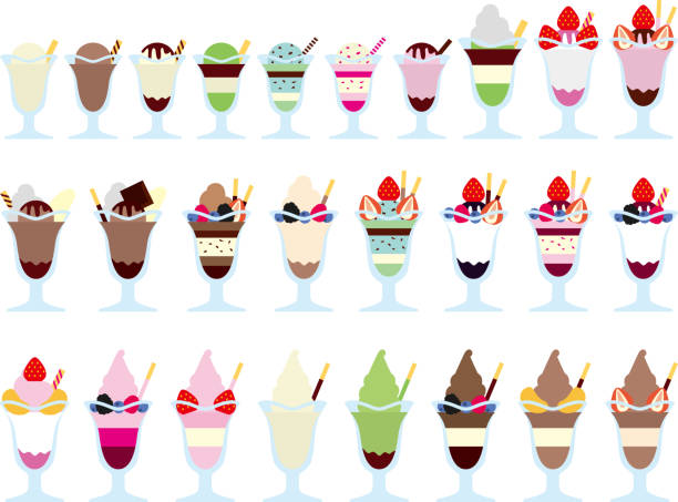 완벽한 수평 p - dessert blueberry cream parfait stock illustrations