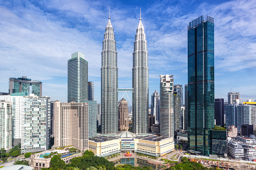 Petronas Twin Towers skyscrapers KLCC skyline landmark in Kuala Lumpur Malaysia