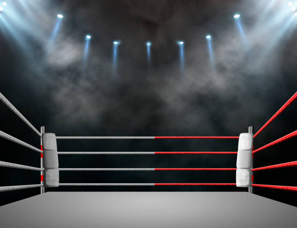 Bекторная иллюстрация боксерский ринг с подсветкой прожекторами.