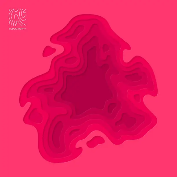 Vector illustration of Abstract smooth origami shape red paper cut topographic background