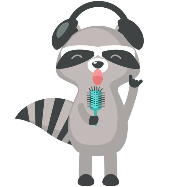 istock Cute raccoon in headphones singing song vector 1473847773