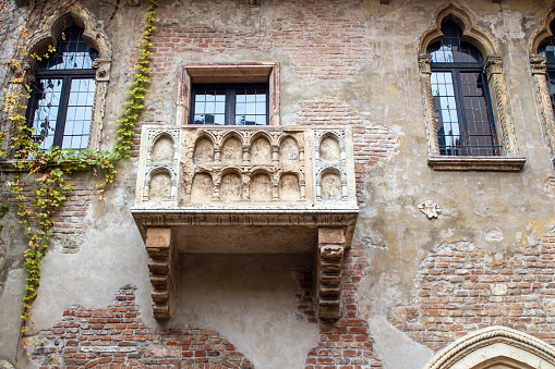 Horizontal composition of Romeo and Juliet balcony, Verona old town, Veneto region, Italy
