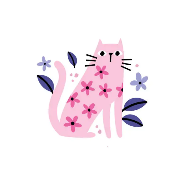 Vector illustration of vector illustration of a cute pink cat