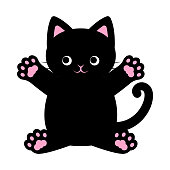 istock vector illustrations of a black cat putting its hands up for banners, greeting cards, flyers, social media wallpapers, etc. 1473849284