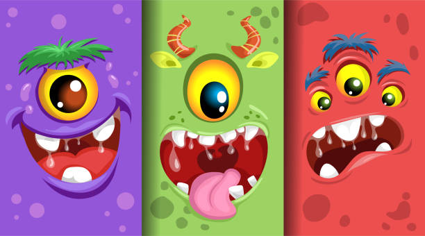 ilustrações de stock, clip art, desenhos animados e ícones de cartoon monster emotions faces set. cute monster faces with different expressions. best for children supplies and party designs. vector illustrations collection. - animal tongue