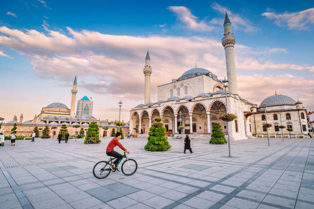Main square in Konya city with famous Mosque and Mevlana museum in the background 13 September 2022, Konya, Turkiye: Main square in Konya city with famous Mosque and Mevlana museum in the background anhui province stock pictures, royalty-free photos & images