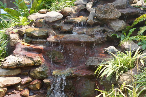 istock Waterfall in the garden with flowing water 1473854443