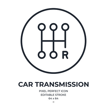 Car transmission editable stroke outline icon isolated on white background flat vector illustration. Pixel perfect. 64 x 64.