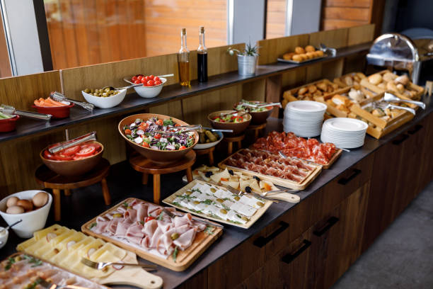 Catering buffet food in hotel restaurant without people