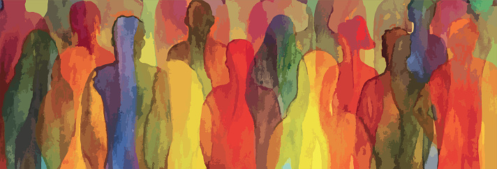 Vector illustration of an aquarelle - silhouettes. Group of people.