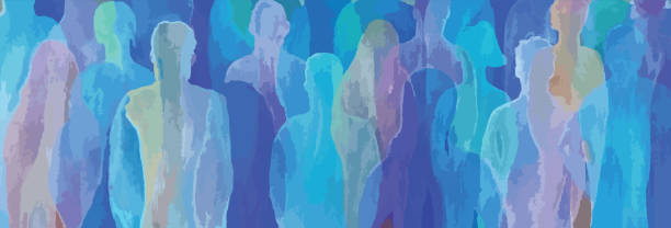 ilustrações de stock, clip art, desenhos animados e ícones de vector illustration of an aquarelle - silhouettes. unrecognizable portraits of women and men. group of people. - crowd community large group of people protest