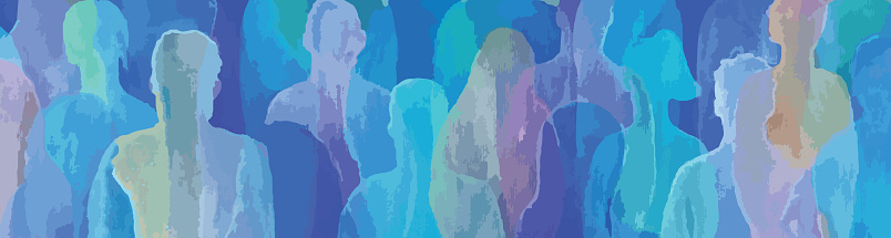 Vector illustration of an aquarelle - silhouettes. Group of people.