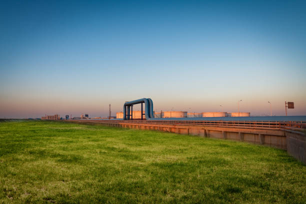 Oil pipeline in the sunset