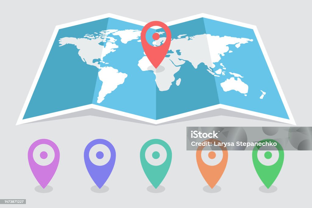 Map Of The World With A Perspective View Complete With Colorful Dotted ...