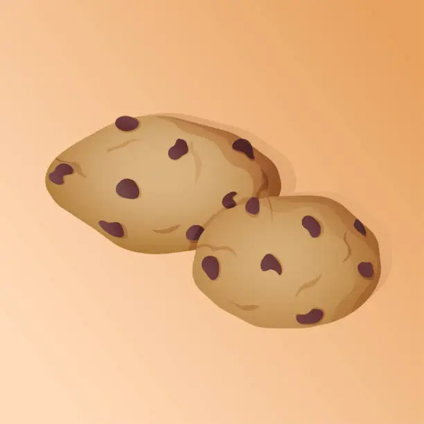 Vector illustration of Isometric chocolate chip cookies. Freshly baked choco cookies. Isolated vector illustration