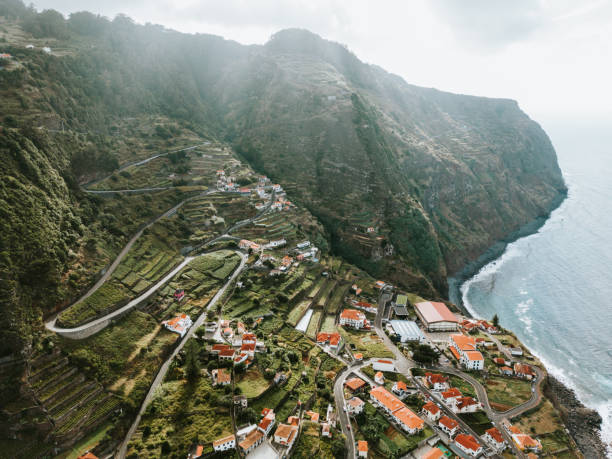 Drone shots of Porto Moniz lava pools on the coast of Atlantic ocean