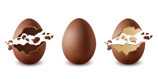 Vector illustration of Set of different chocolate Easter eggs isolated on white background.