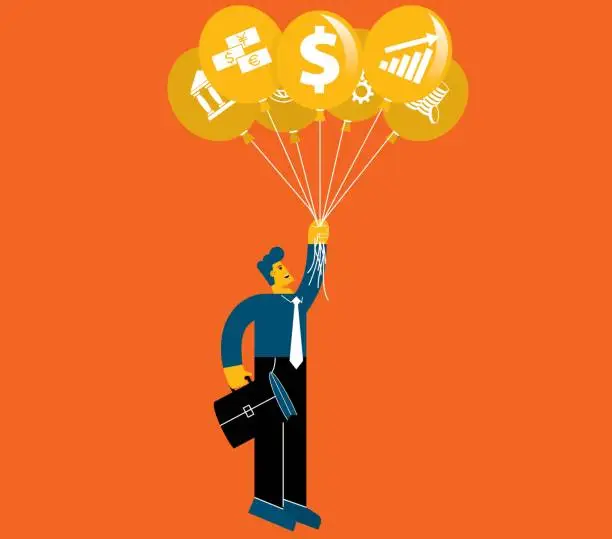 Vector illustration of Balloon with Flying Businessman