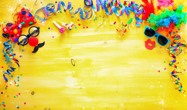 istock Colorful carnival or birthday   background with party items 1473879180