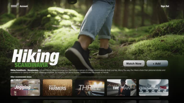 Hiking documentary trailer on a conceptual streaming service UI