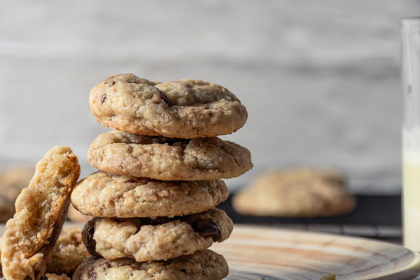 istock Close-up of a stack of chocolate chip cookies. 1473885063