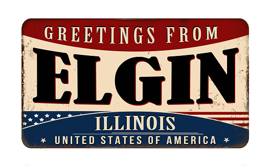 Greetings from Elgin vintage rusty metal sign on a white background, vector illustration