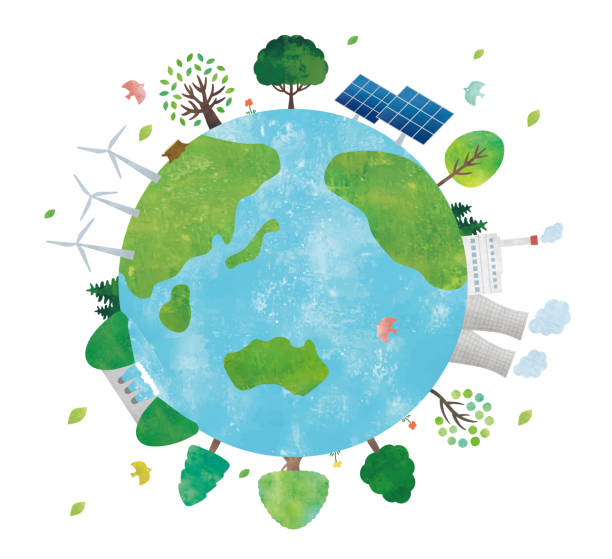 illustrazioni stock, clip art, cartoni animati e icone di tendenza di energia rinnovabile e acquerello della terra - earth day