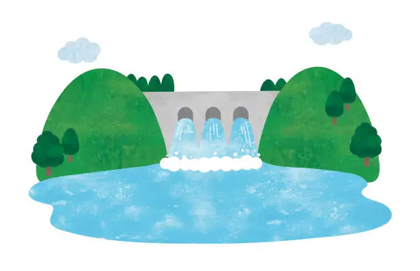 Vector illustration of Hydroelectric power generation and dams