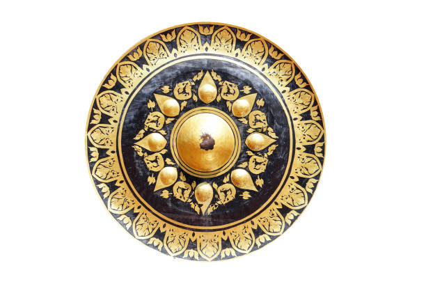 Traditional Bell Close-up. Sub continental Brass made school bell with wooden hammer. Pure Brass Bell Ghadiyal Ghanta For Temple Aarti School Bell With Hammer Stick
