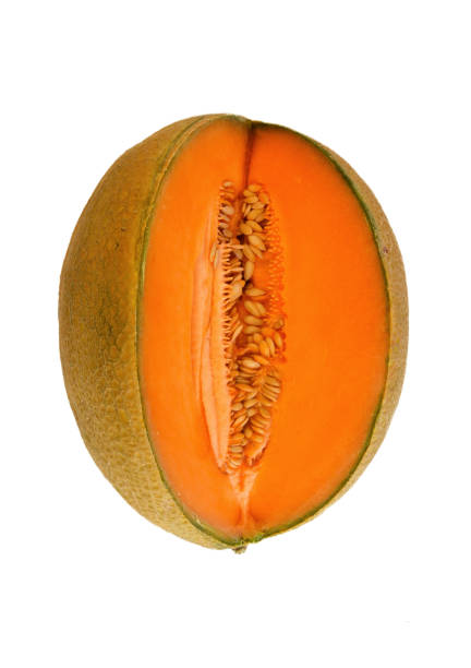in scheiben geschnittene melone auf weiß isoliert. - melon watermelon cantaloupe portion stock-fotos und bilder
